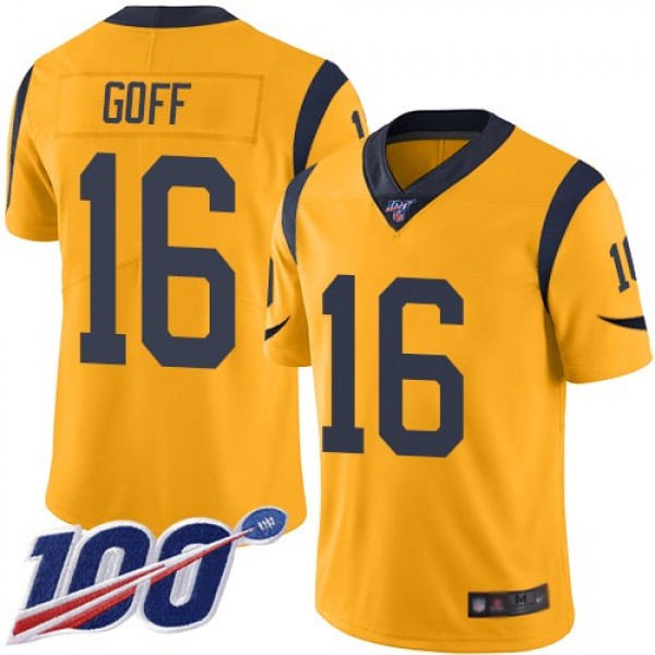 Nike Rams #16 Jared Goff Gold Men's Stitched NFL Limited Rush 100th Season Jersey