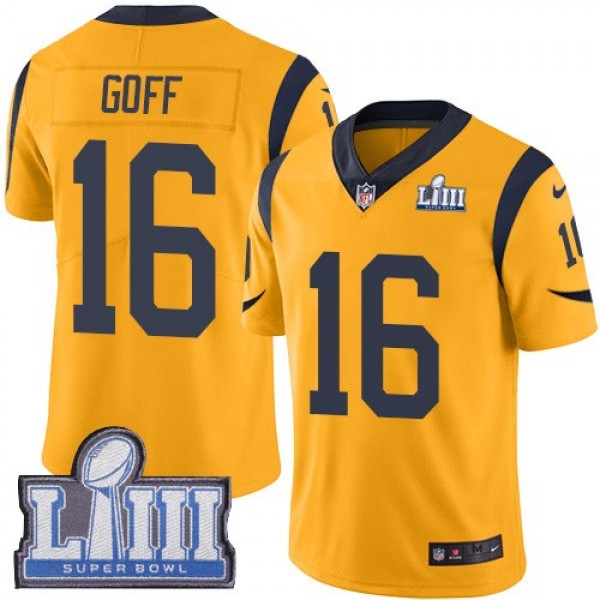 Nike Rams #16 Jared Goff Gold Super Bowl LIII Bound Men's Stitched NFL Limited Rush Jersey