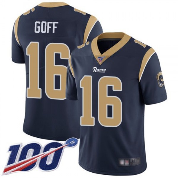 Nike Rams #16 Jared Goff Navy Blue Team Color Men's Stitched NFL 100th Season Vapor Limited Jersey