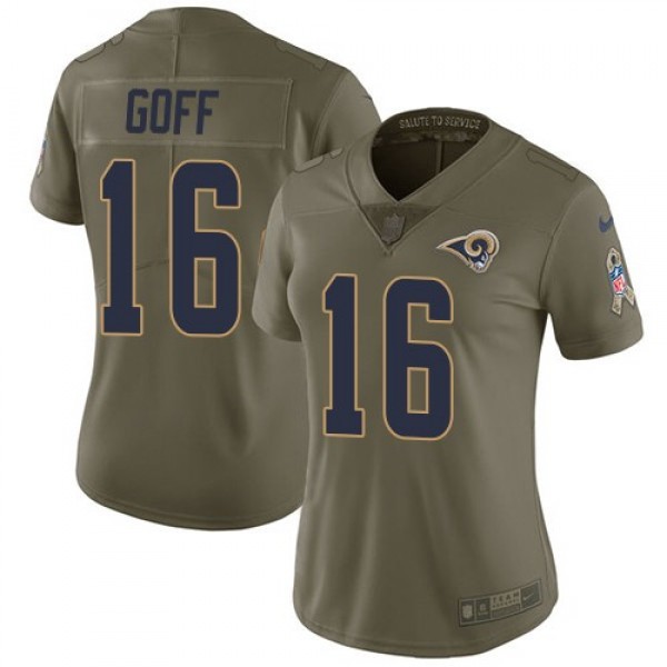 Women's Rams #16 Jared Goff Olive Stitched NFL Limited 2017 Salute to Service Jersey