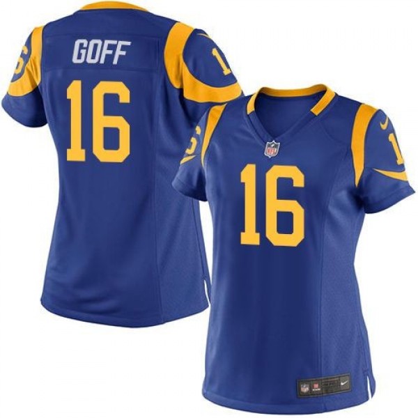 Women's Rams #16 Jared Goff Royal Blue Alternate Stitched NFL Elite Jersey