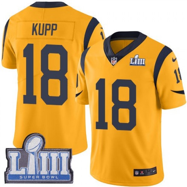 Nike Rams #18 Cooper Kupp Gold Super Bowl LIII Bound Men's Stitched NFL Limited Rush Jersey