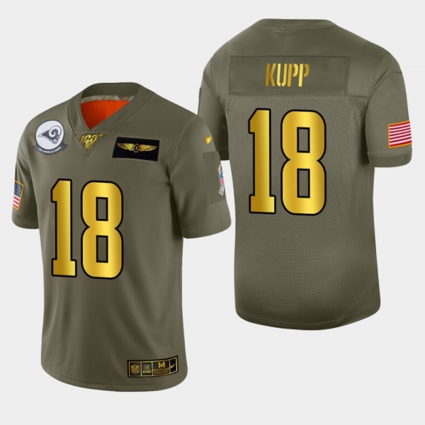 Nike Rams #18 Cooper Kupp Men's Olive Gold 2019 Salute to Service NFL 100 Limited Jersey