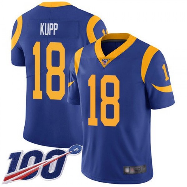 Nike Rams #18 Cooper Kupp Royal Blue Alternate Men's Stitched NFL 100th Season Vapor Limited Jersey