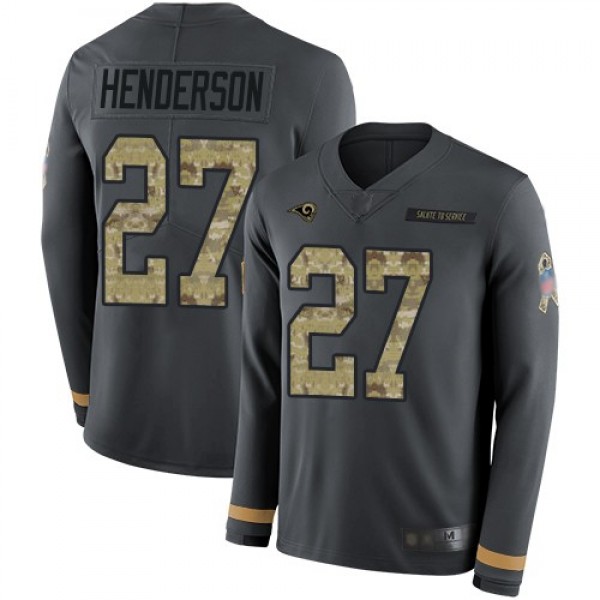 Nike Rams #27 Darrell Henderson Anthracite Salute to Service Men's Stitched NFL Limited Therma Long Sleeve Jersey