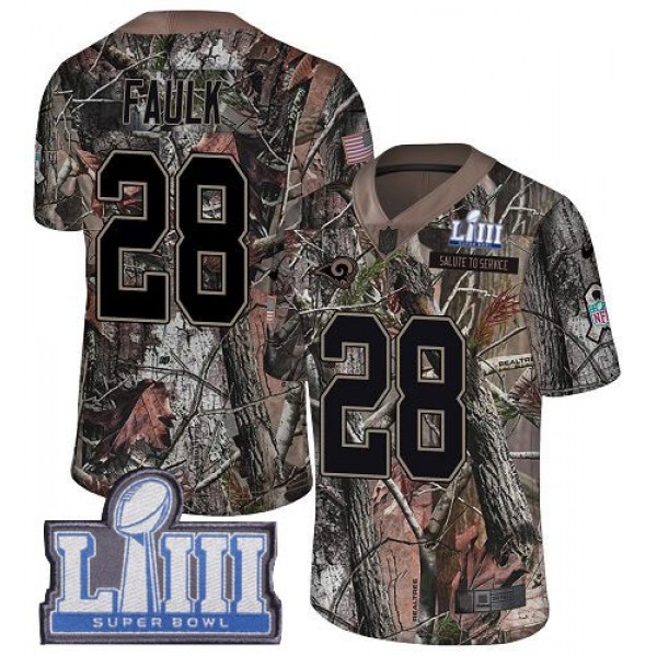 Nike Rams #28 Marshall Faulk Camo Super Bowl LIII Bound Men's Stitched NFL Limited Rush Realtree Jersey