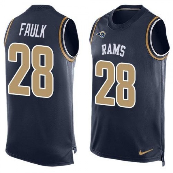 Nike Rams #28 Marshall Faulk Navy Blue Team Color Men's Stitched NFL Limited Tank Top Jersey