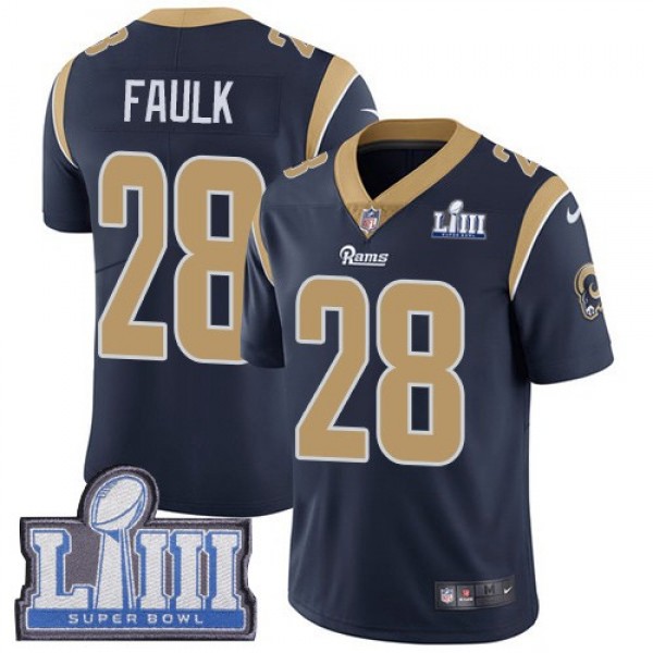 Nike Rams #28 Marshall Faulk Navy Blue Team Color Super Bowl LIII Bound Men's Stitched NFL Vapor Untouchable Limited Jersey