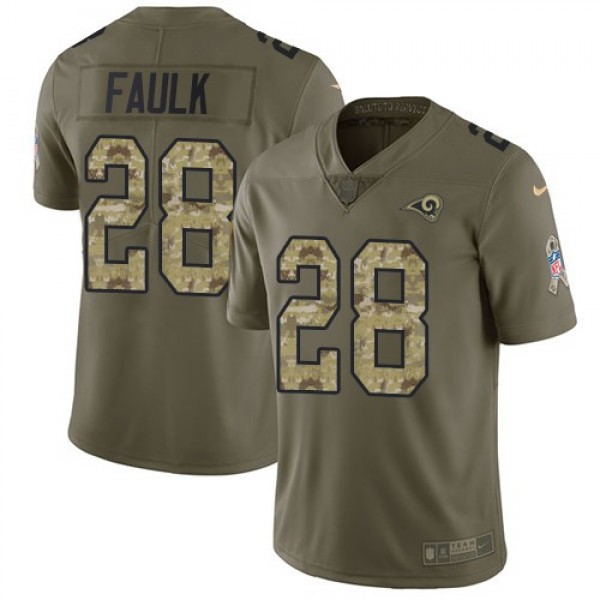 Nike Rams #28 Marshall Faulk Olive/Camo Men's Stitched NFL Limited 2017 Salute To Service Jersey