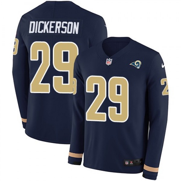 Nike Rams #29 Eric Dickerson Navy Blue Team Color Men's Stitched NFL Limited Therma Long Sleeve Jersey