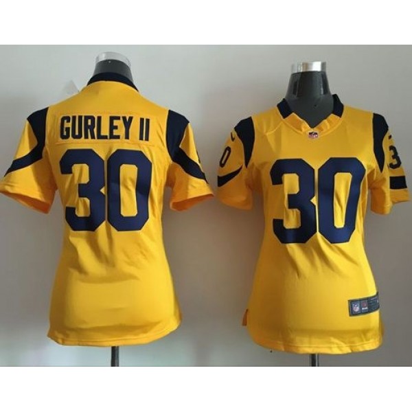 Women's Rams #30 Todd Gurley II Gold Stitched NFL Elite Rush Jersey