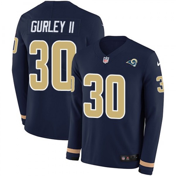 Nike Rams #30 Todd Gurley II Navy Blue Team Color Men's Stitched NFL Limited Therma Long Sleeve Jersey