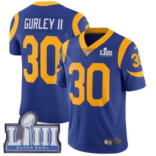 Nike Rams #30 Todd Gurley II Royal Blue Alternate Super Bowl LIII Bound Men's Stitched NFL Vapor Untouchable Limited Jersey