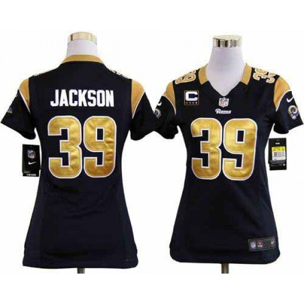 Women's Rams #39 Steven Jackson Navy Blue Team Color With C Patch Stitched NFL Elite Jersey