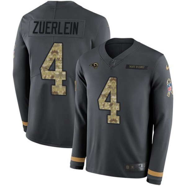 Nike Rams #4 Greg Zuerlein Anthracite Salute to Service Men's Stitched NFL Limited Therma Long Sleeve Jersey