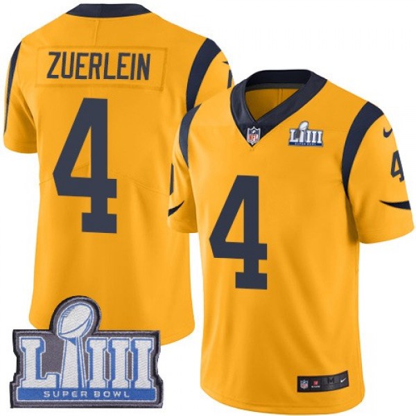 Nike Rams #4 Greg Zuerlein Gold Super Bowl LIII Bound Men's Stitched NFL Limited Rush Jersey