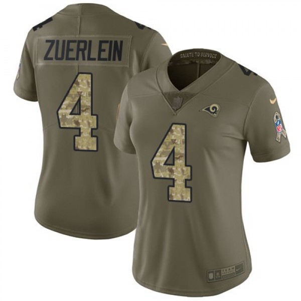 Women's Rams #4 Greg Zuerlein Olive Camo Stitched NFL Limited 2017 Salute to Service Jersey