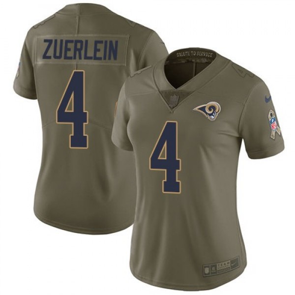 Women's Rams #4 Greg Zuerlein Olive Stitched NFL Limited 2017 Salute to Service Jersey