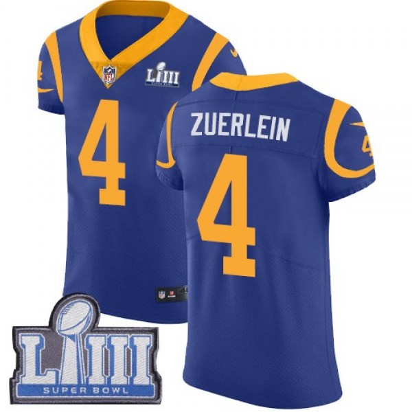 Nike Rams #4 Greg Zuerlein Royal Blue Alternate Super Bowl LIII Bound Men's Stitched NFL Vapor Untouchable Elite Jersey