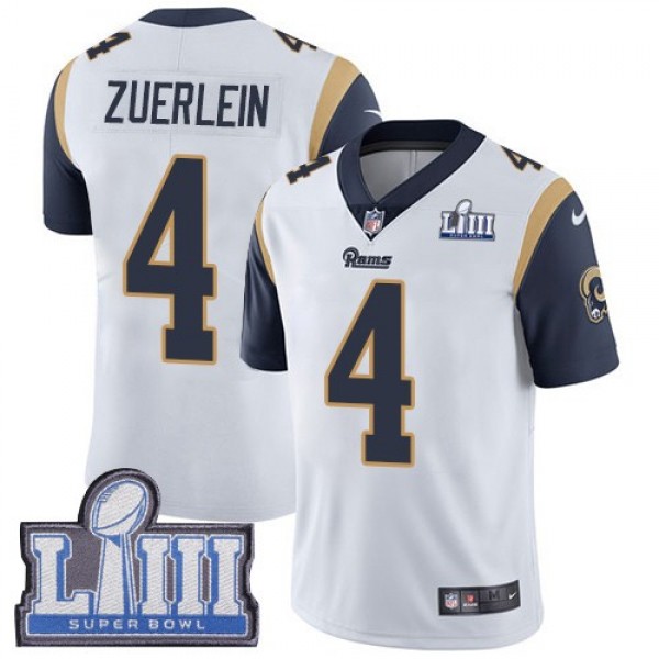 Nike Rams #4 Greg Zuerlein White Super Bowl LIII Bound Men's Stitched NFL Vapor Untouchable Limited Jersey