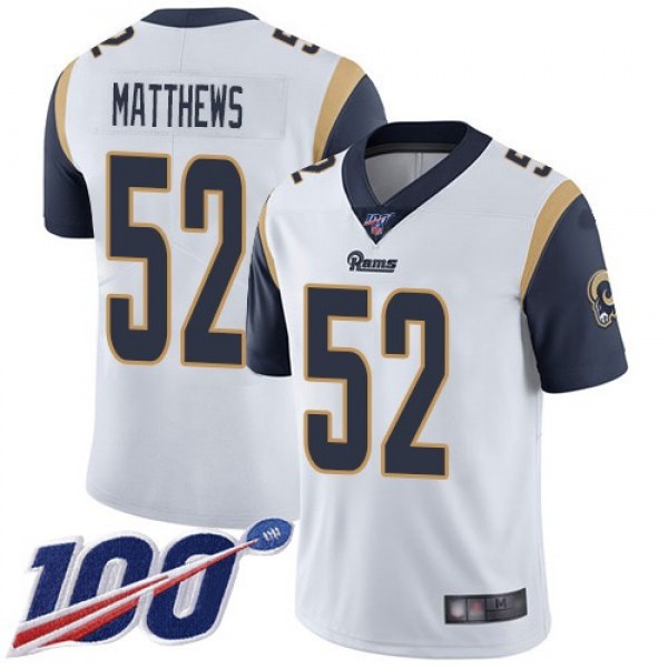 Nike Rams #52 Clay Matthews White Men's Stitched NFL 100th Season Vapor Limited Jersey