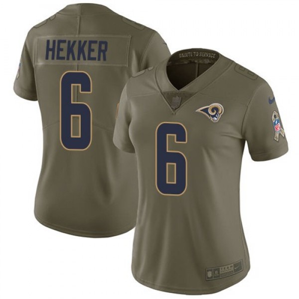 Women's Rams #6 Johnny Hekker Olive Stitched NFL Limited 2017 Salute to Service Jersey