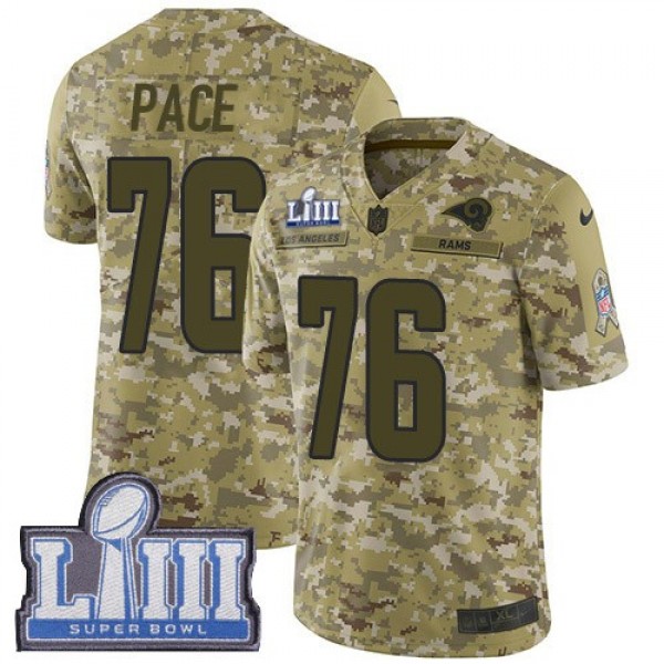 Nike Rams #76 Orlando Pace Camo Super Bowl LIII Bound Men's Stitched NFL Limited 2018 Salute To Service Jersey