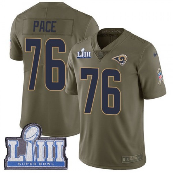 Nike Rams #76 Orlando Pace Olive Super Bowl LIII Bound Men's Stitched NFL Limited 2017 Salute to Service Jersey
