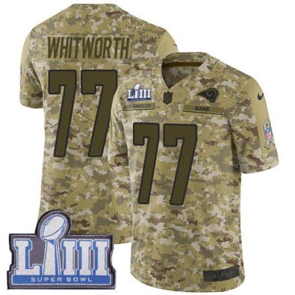 Nike Rams #77 Andrew Whitworth Camo Super Bowl LIII Bound Men's Stitched NFL Limited 2018 Salute To Service Jersey