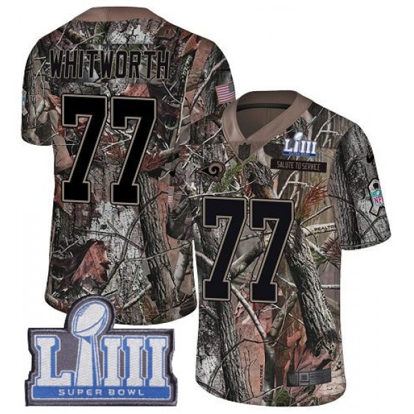 Nike Rams #77 Andrew Whitworth Camo Super Bowl LIII Bound Men's Stitched NFL Limited Rush Realtree Jersey