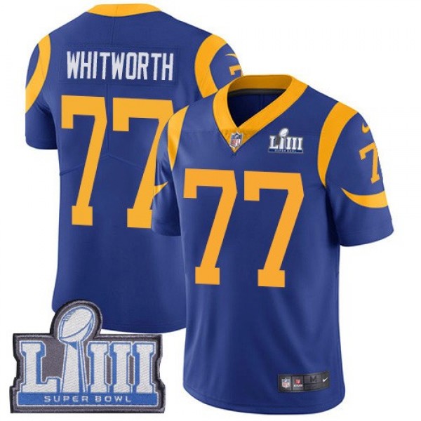 Nike Rams #77 Andrew Whitworth Royal Blue Alternate Super Bowl LIII Bound Men's Stitched NFL Vapor Untouchable Limited Jersey