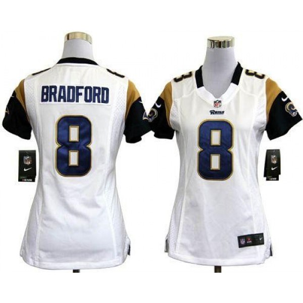 Women's Rams #8 Sam Bradford White Stitched NFL Elite Jersey