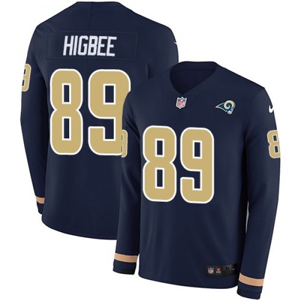 Nike Rams #89 Tyler Higbee Navy Blue Team Color Men's Stitched NFL Limited Therma Long Sleeve Jersey