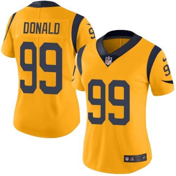 Women's Rams #99 Aaron Donald Gold Stitched NFL Limited Rush Jersey