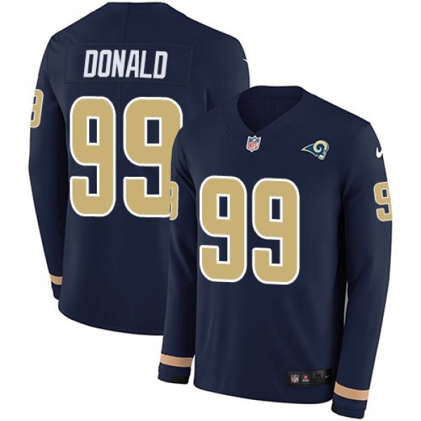 Nike Rams #99 Aaron Donald Navy Blue Team Color Men's Stitched NFL Limited Therma Long Sleeve Jersey