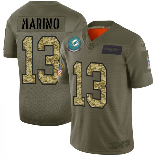 Miami Dolphins #13 Dan Marino Men's Nike 2019 Olive Camo Salute To Service Limited NFL Jersey