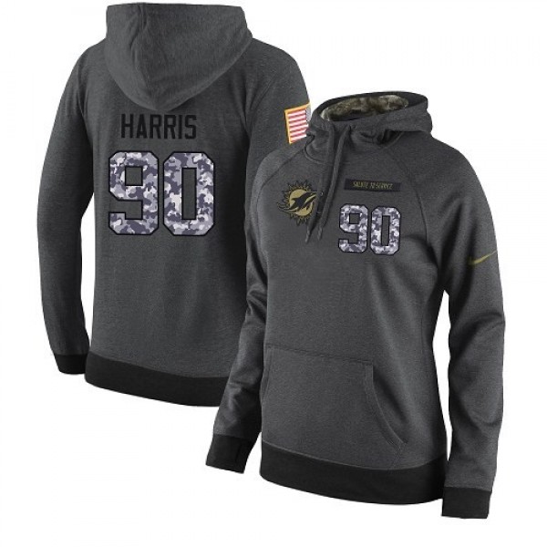 Women's NFL Miami Dolphins #90 Charles Harris Stitched Black Anthracite Salute to Service Player Hoodie Jersey