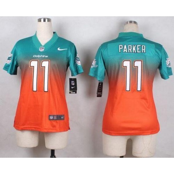 Women's Dolphins #11 DeVante Parker Aqua Green Orange Stitched NFL Elite Fadeaway Jersey