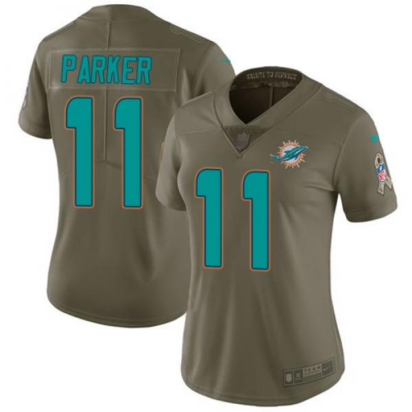 Women's Dolphins #11 DeVante Parker Olive Stitched NFL Limited 2017 Salute to Service Jersey