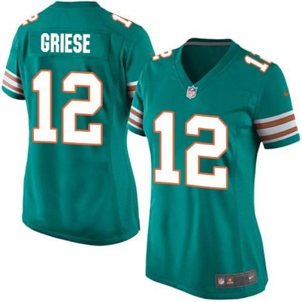Women's Dolphins #12 Bob Griese Aqua Green Alternate Stitched NFL Elite Jersey