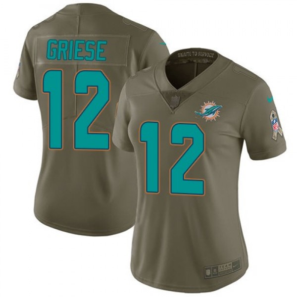 Women's Dolphins #12 Bob Griese Olive Stitched NFL Limited 2017 Salute to Service Jersey