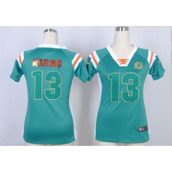 Women's Dolphins #13 Dan Marino Aqua Green Team Color Stitched NFL Elite Draft Him Shimmer Jersey