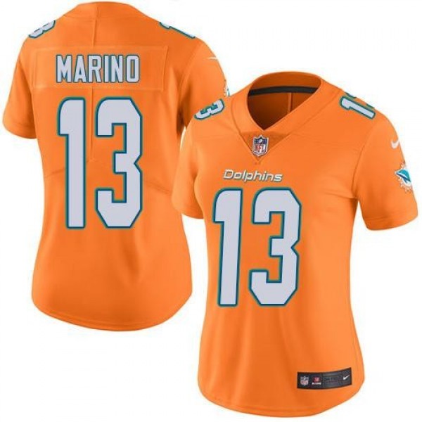 Women's Dolphins #13 Dan Marino Orange Stitched NFL Limited Rush Jersey