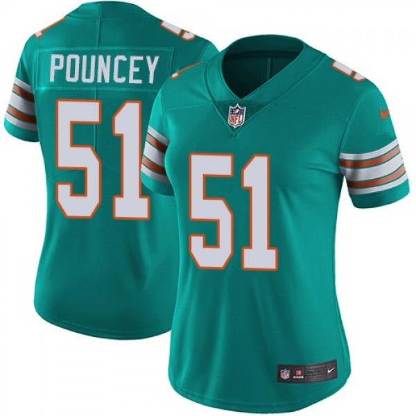 Women's Dolphins #51 Mike Pouncey Aqua Green Alternate Stitched NFL Vapor Untouchable Limited Jersey