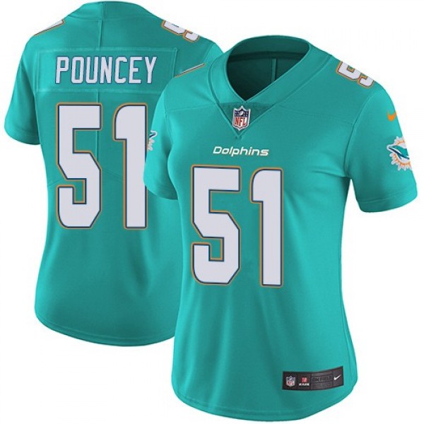 Women's Dolphins #51 Mike Pouncey Aqua Green Team Color Stitched NFL Vapor Untouchable Limited Jersey