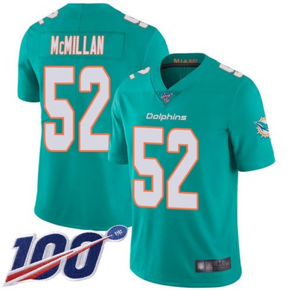 Nike Dolphins #52 Raekwon McMillan Aqua Green Team Color Men's Stitched NFL 100th Season Vapor Limited Jersey