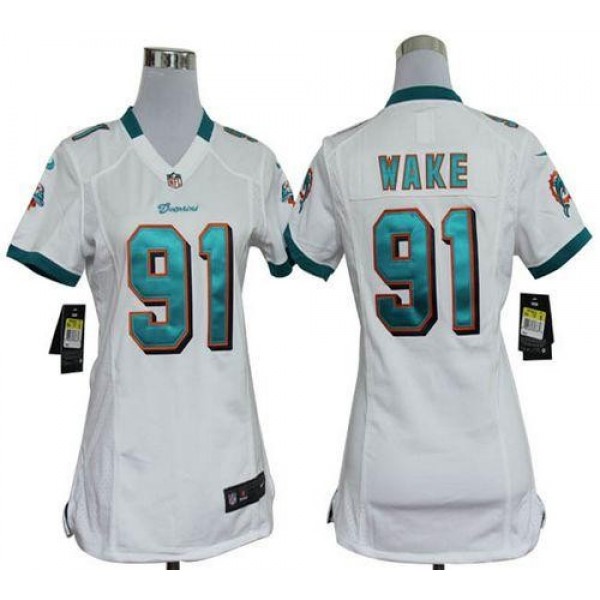 Women's Dolphins #91 Cameron Wake White Stitched NFL Elite Jersey