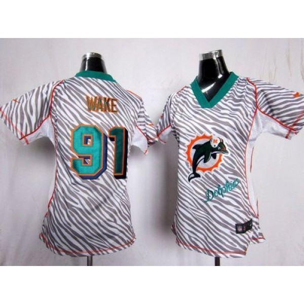 Women's Dolphins #91 Cameron Wake Zebra Stitched NFL Elite Jersey