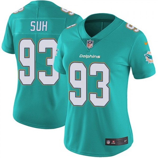 Women's Dolphins #93 Ndamukong Suh Aqua Green Team Color Stitched NFL Vapor Untouchable Limited Jersey