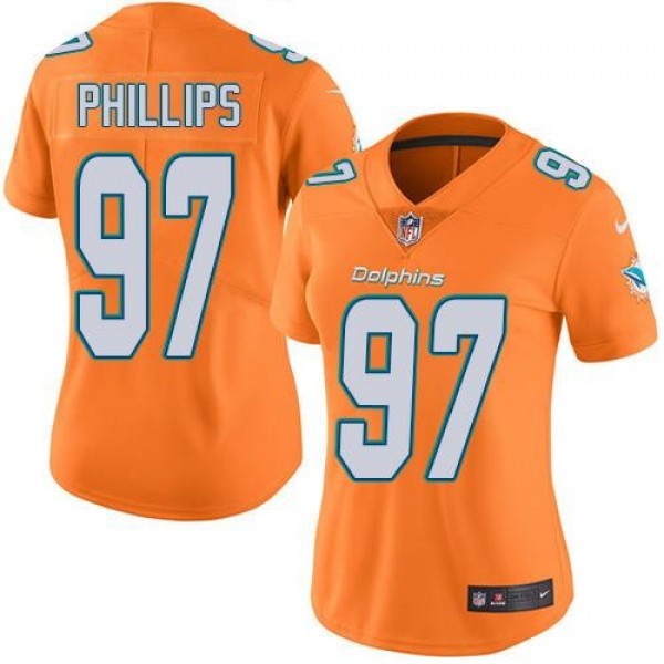 Women's Dolphins #97 Jordan Phillips Orange Stitched NFL Limited Rush Jersey
